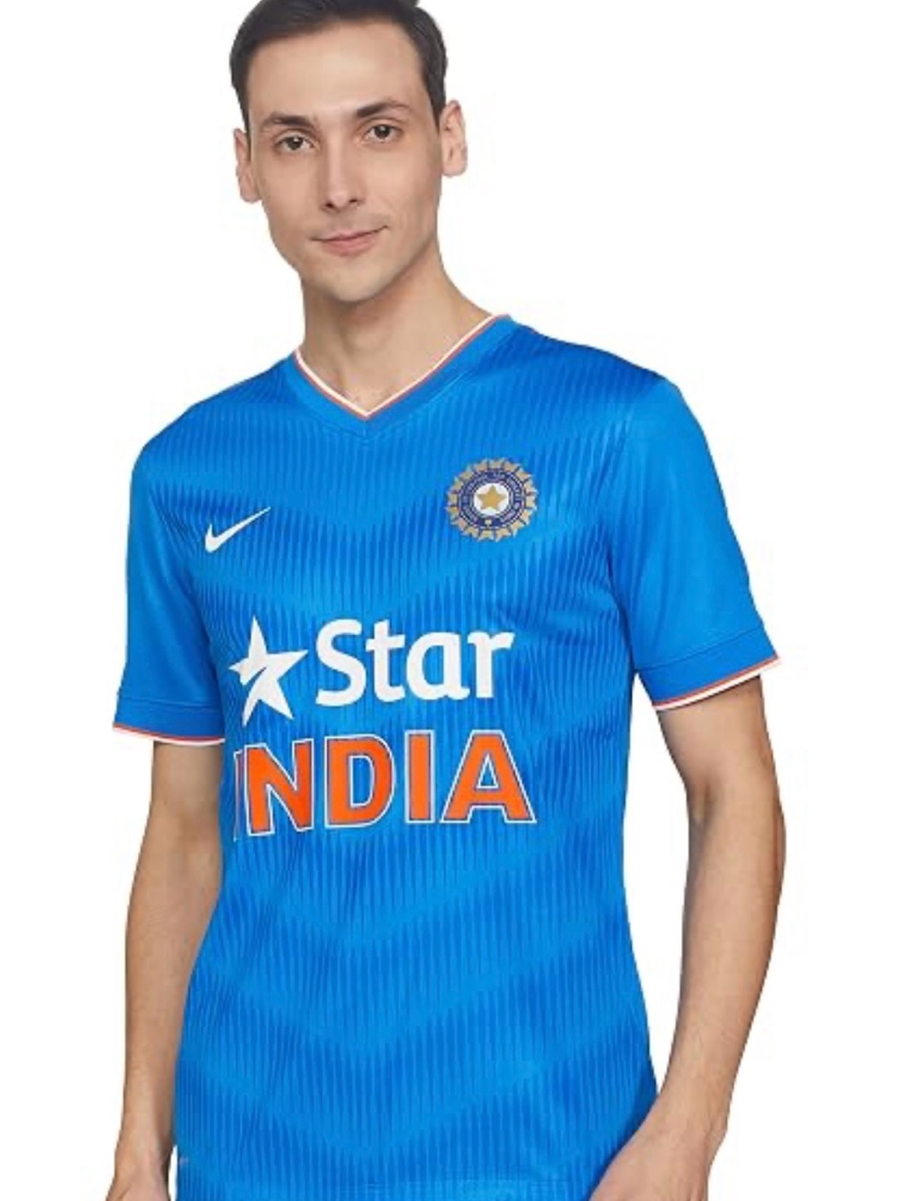Nike Men’s Blue India Cricket Jersey with Orange Trim